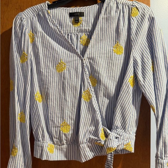 Striped Wrap Blouse with Yellow Accents - Picture 2 of 3